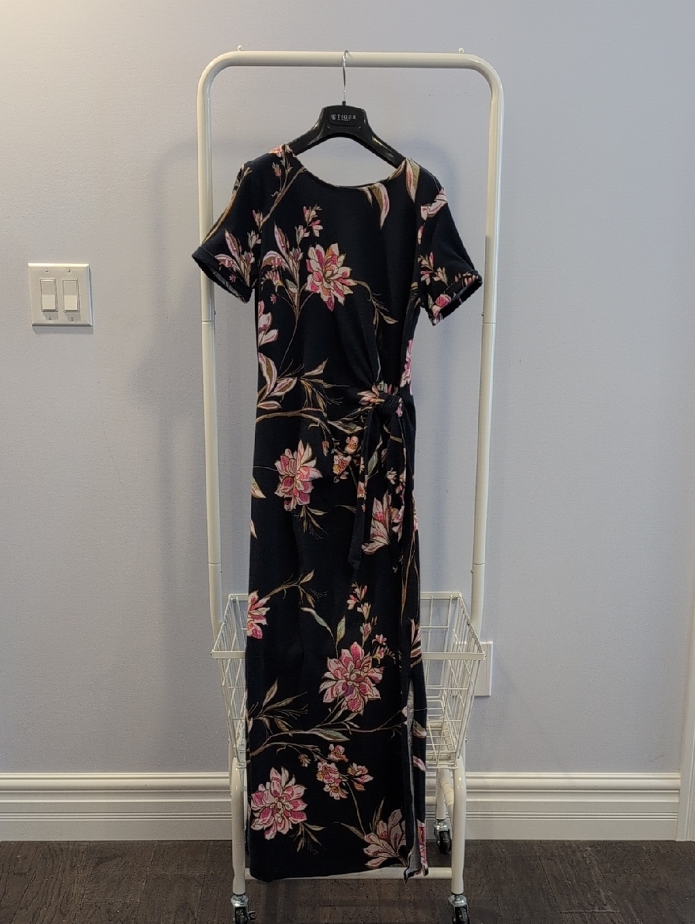 Maurices Navy Maxi Dress with Pink Floral Print